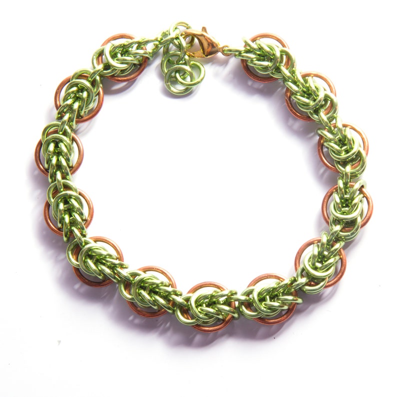 Spring Chainmail Bracelet / Brass and AA / Green Leaf Chainmaille / Seasonal Jewellery / New Leaves / Spring Fashion / Fresh Jewelry image 1