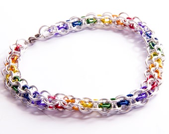 Two In One Rainbow Chainmail Bracelet / Pride LGBT Bracelet / Rainbow Chainmail / Gay Pride Jewellery / Rainbow and Silver / Chainmaille