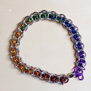 Rainbow Chainmail Bracelet / Pride LGBT Bracelet / Rainbow Chainmail / Gay Pride Jewellery / Rainbow and Silver / Enthrall / Chainmaille