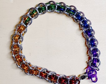 Rainbow Chainmail Bracelet / Pride LGBT Bracelet / Rainbow Chainmail / Gay Pride Jewellery / Rainbow and Silver / Enthrall / Chainmaille