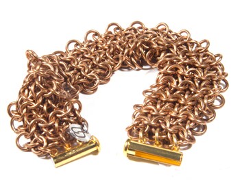 Bronze Chainmail Bracelet / Masculine Solid Metal Bracelet / Viking Medieval / LARP LRP / Live Action Roleplay Jewellery / Knitted Bracelet