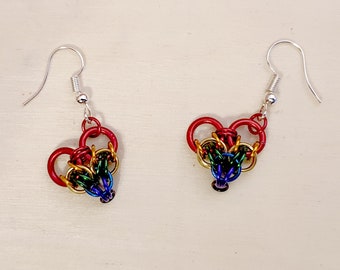 Pride Rainbow Heart Chainmail Earrings / Romantic Jewellery / Valentine's Jewelry / LGBT Chainmaille / Gay Rainbow Necklace / Gift