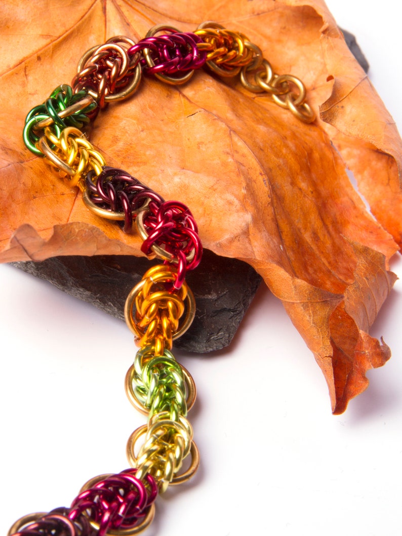 Autumn Chainmail Bracelet / Brass and AA / Fall Chainmaille / Leaf Colour / Seasonal Autumnal Jewellery / Holiday Fashion / Fallen Leaves image 5