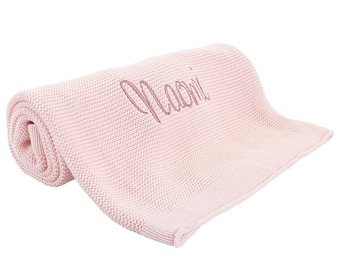 Custom Baby Blanket, Monogrammed Baby Blanket, Very Soft Cotton Knit, Pink or Blue Personalized Baby Blanket for Girls and Boys