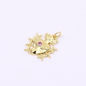 1/2/4 x Flaming Heart Pendant with Cubic Zirconia, 18K Gold Plated Brass, 20mm x 18mm with Jump Ring Supplied, by JMSLondonCo.