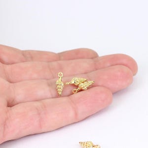 2/4 x Shell Charms, Tiny 18K Gold Plated Brass Spiral Sea Shell Charms, 13mm x 4mm, by JMSLondonCo.