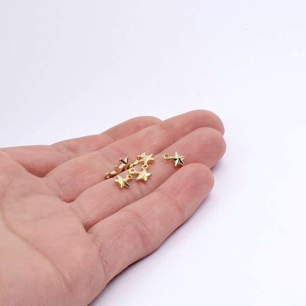 8/16 x Tiny Star Charms, Choose Gold Plated Brass or Silver Plated Finish, 8mm x 5mm, by Jewellery Making Supplies London ( JMSLondonCo )