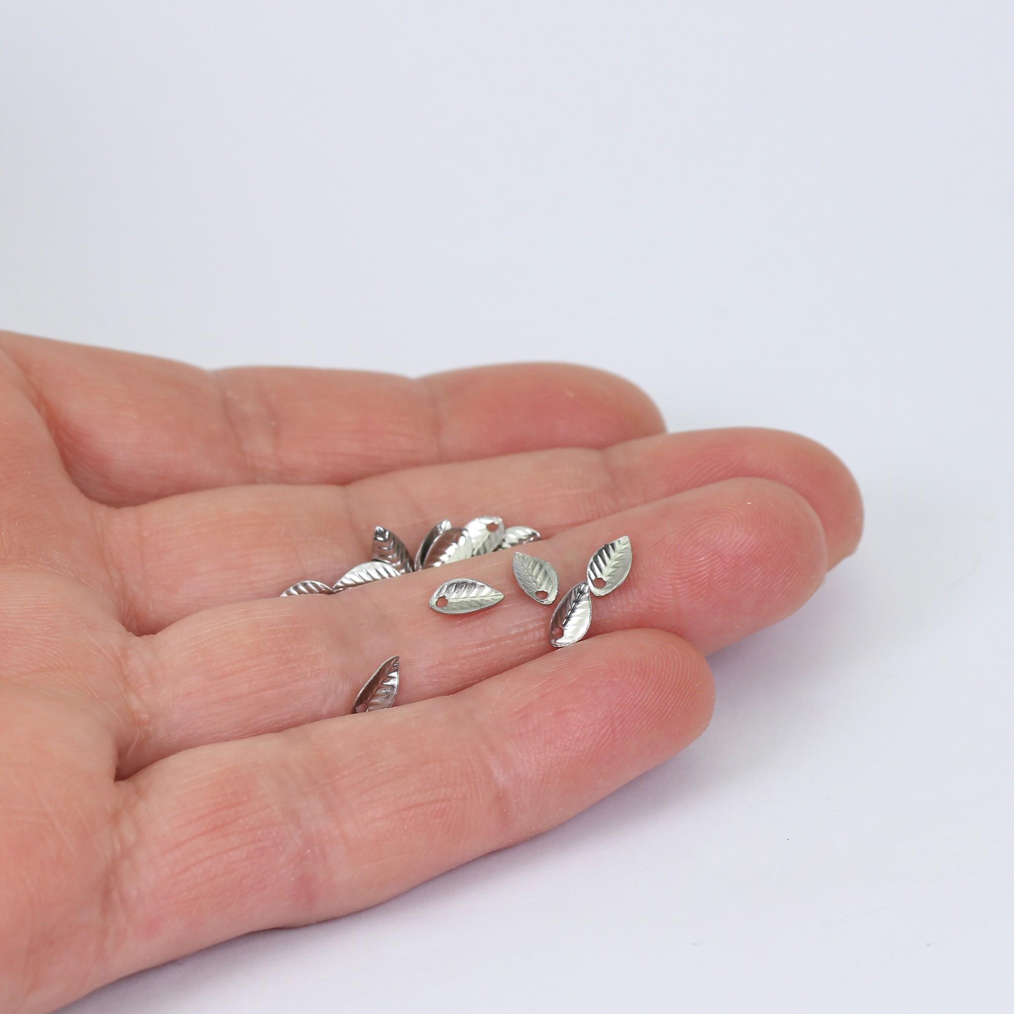 100/200 X Tiny Steel Leaf Charms, 7mm X 4mm Stainless Steel