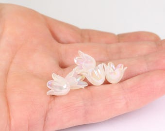 50/100 x weiße AB Maiglöckchen Acryl Glockenblumen Perlen, 10 mm x 8 mm, von Jewellery machen Lieferungen London ( JMSLondonCo )
