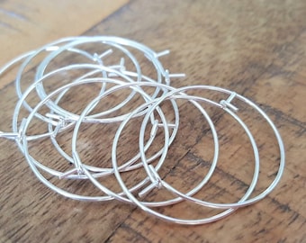 5/10/20/40 x Pairs of Silver Plated Steel Hoop Earring Wires, 25mm Latch Back Hoops, by Jewellery Making Supplies London ( JMSLondonCo )