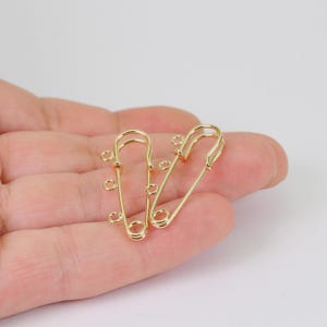 2/4 x Charm Holder Safety Pins, 18K Gold Plated Brass with Three Hanging Loops, by JMSLondonCo.