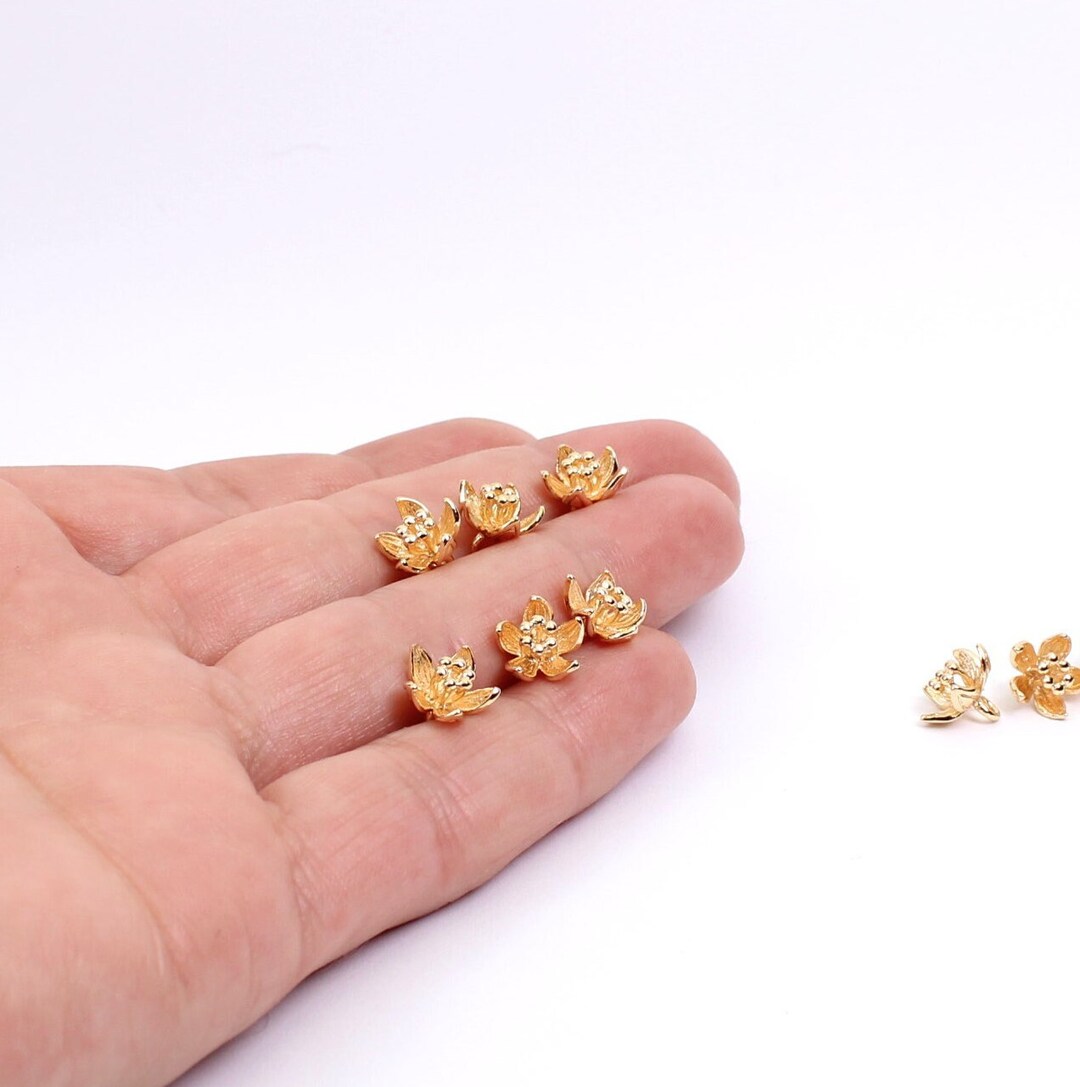 2-4-8-x-tiny-flower-charms-9mm-x-9mm-18k-gold-plated-brass-etsy
