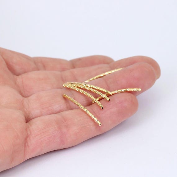 6/12 X 18K Gold Plated Curved Noodle Tube Beads, X 25mm Thin
