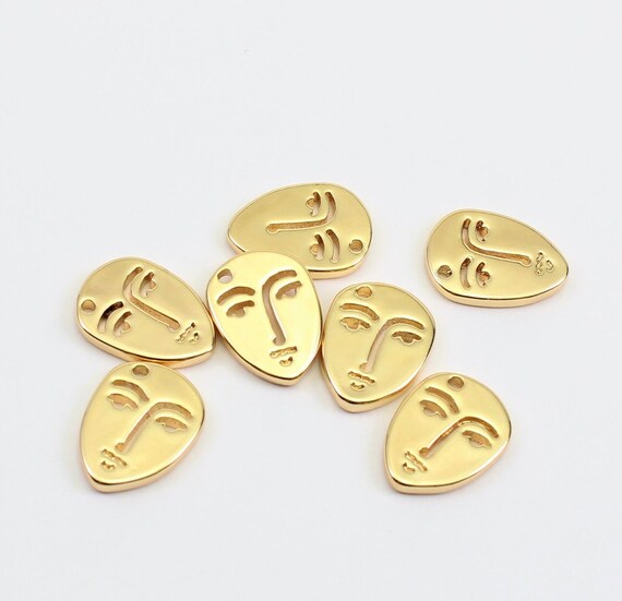 1 2 4 x Small Gold Plated Solid Brass Face Charms 13mm x 10mm by Jewellery Making Supplies London JMSLondonCo
