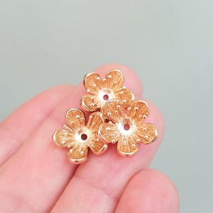 4/8/16 x 3D Sakura Flower Beads, 13mm Gold Plated Solid Brass Pieces, by Jewellery Making Supplies London ( JMSLondonCo )