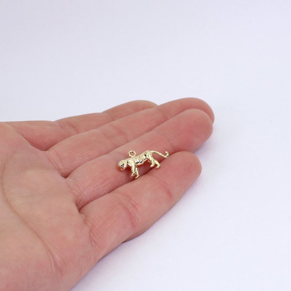 1/2/4 x Gold Plated Tiger 3D Charms, 18K Gold Plated Solid Brass, 20mm x 8mm, by Jewellery Making Supplies London ( JMSLondonCo )