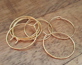 5/10/20/40 x Pairs of 20mm Gold Plated Steel Hoop Earring Wires, by Jewellery Making Supplies London ( JMSLondonCo )