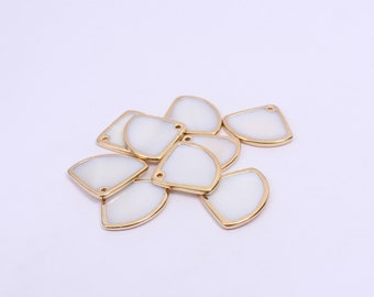 2/4/8 x White Shell Fan Shaped Charms with Gold Electroplated Edges, 25mm x 20mm, by Jewellery Making Supplies London ( JMSLondonCo )