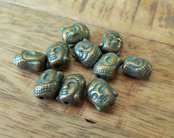 5/10/20 x Buddha Head Beads, 11mm x 9mm Patina Metal Beads, by Jewellery Making Supplies London ( JMSLondonCo ) .