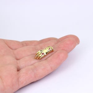 1/2 x Figa Hand Charms, Gold Plated Brass Victorian Style Good Luck Charms with Ruby Pink Cubic Zirconia, 22mm x 9mm by JMSLondonCo.