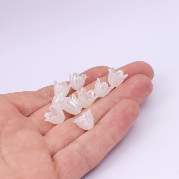 50/100 x Witte AB Lily of The Valley Acryl Bell Flower Beads, 10mm x 8mm, door Jewellery Making Supplies London (JMSLondonCo)