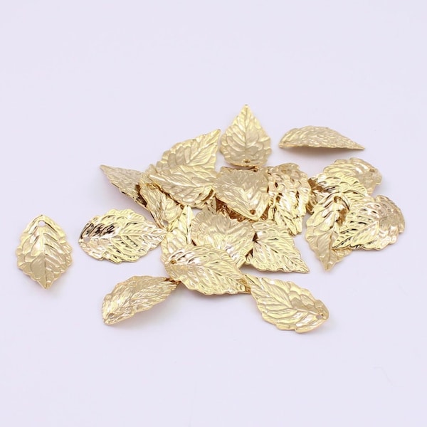 10/20/40 x Gold Plated Leaf Charms, 17mm x 11mm Finely Detailed Plated Steel Charms, by Jewellery Making Supplies london ( JMSLondonCo )