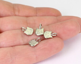 1/2 x Tiny Cat Face Charms, Platinum Plated Brass, by Jewellery Making Supplies London ( JMSLondonCo )