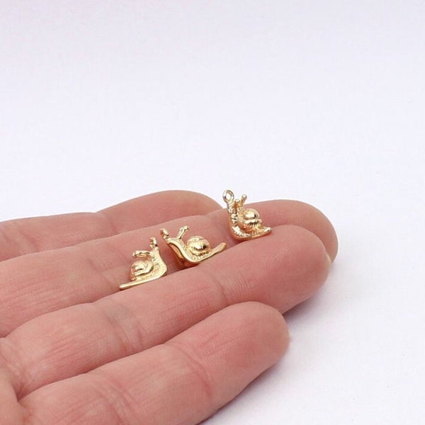 2/4/8 x Tiny 18K Gold Plated 3D Snail Charms, 9mm x 9mm, by Jewellery Making Supplies London ( JMSLondonCo )