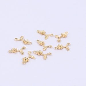 2/4/8 x Tiny Dainty Gold Plated Flower & Leaf Connectors, Gold Plated Brass Branches, by Jewellery Making Supplies London ( JMSLondonCo )