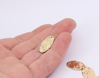 2/4/8 x Gold Plated Hammered Oval Charms, 19mm x 10mm, by Jewellery Making Supplies London ( JMSLondonCo )