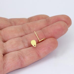 2/4/8 x Pairs of Tiny Drop Shaped Stud Earrings, 8mm x 5mm Gold Plated with Ear Scrolls, by Jewellery Making Supplies London (JMSLondonCo)