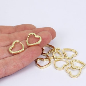 Heart Shaped Hoop Earring Blanks, 16mm, Gold Plated Brass, by JMSLondonCo image 1