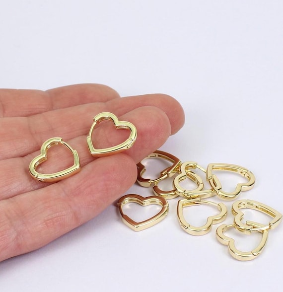 Heart Shaped Hoop Earring Blanks, 16mm, Gold Plated Brass, by JMSLondonCo
