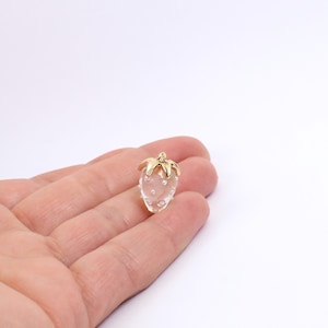 1/2/4 x Gold Plated Strawberry Charms , Transparent Resin Studded with Imitation Pearl Cabochons, 18mm x 13mm, by JMSLondonCo.