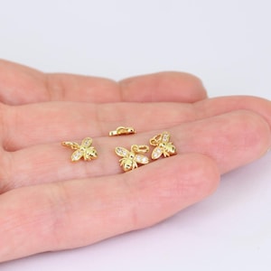 1/2/4 x Teeny Tiny Bumble Bee Charms, 18K Gold Plated Brass with Cubic Zirconia, 9mm x 7mm, by JMSLondonCo.