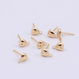 1/2/4 x Tiny Heart Shaped Looped Stud Earrings, 18K Gold Plated, 8mm x 5mm, by Jewellery Making Supplies London ( JMSLondonCo )