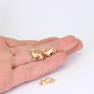 2/4 x Tiny Sausage Dog Charms, 14mm x 10mm, 24K Gold Plated Brass, by Jewellery Making Supplies London ( JMSLondonCo )