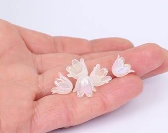 50/100 x White AB Lily of The Valley Acrylic Bell Flower Beads, 10mm x 8mm, by Jewellery Making Supplies London ( JMSLondonCo )