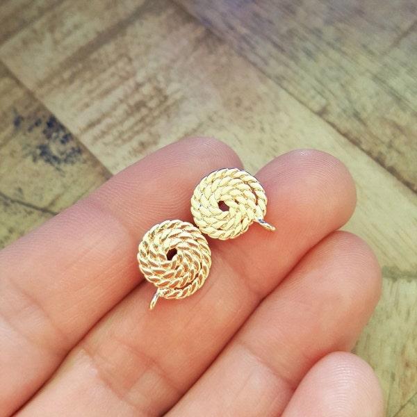 1/2 x Pair of Spiral Stud Earrings, 12mm 18K Gold Plated Brass Earrings, by Jewellery Making Supplies London ( JMSLondonCo ) .