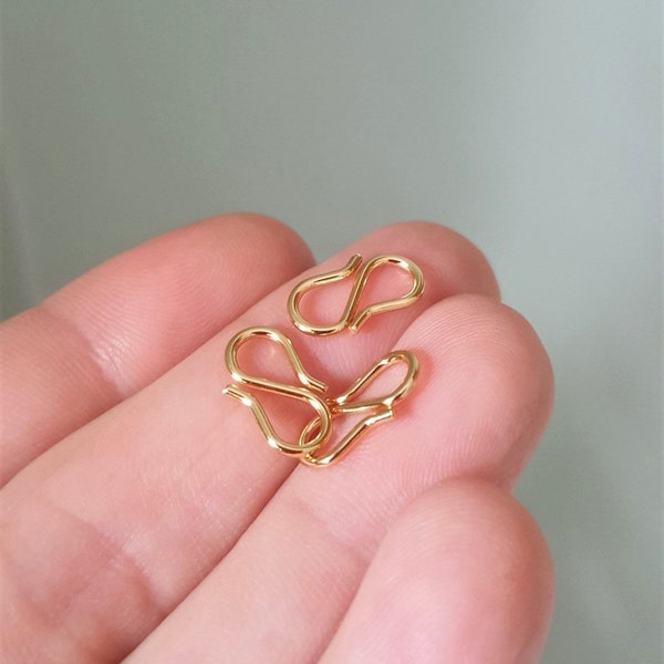 5/10/20 x S Hook Clasps, 13mm x 7mm Gold Plated Stainless Steel Pieces, by Jewellery Making Supplies London ( JMSLondonCo )