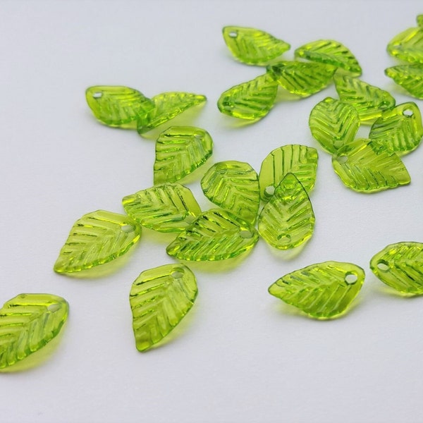 50/100/200 x Tiny Green Lucite Acrylic Leaves, 14mm x 9mm Leaf Charms, by Jewellery Making Supplies London ( JMSLondonCo )