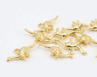 18K Gold Plated Solid Brass Dinosaur Charm, 22mm x 11mm, by Jewellery Making Supplies London ( JMSLondonCo )