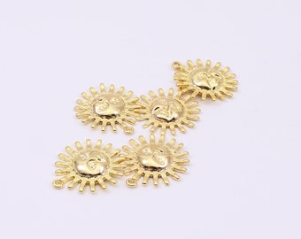 1/2/4 x 18K Gold Plated Sun Charm, Solid Plated Brass Sun Charm with Face, 20mm, by Jewellery Making Supplies London ( JMSLondonCo )