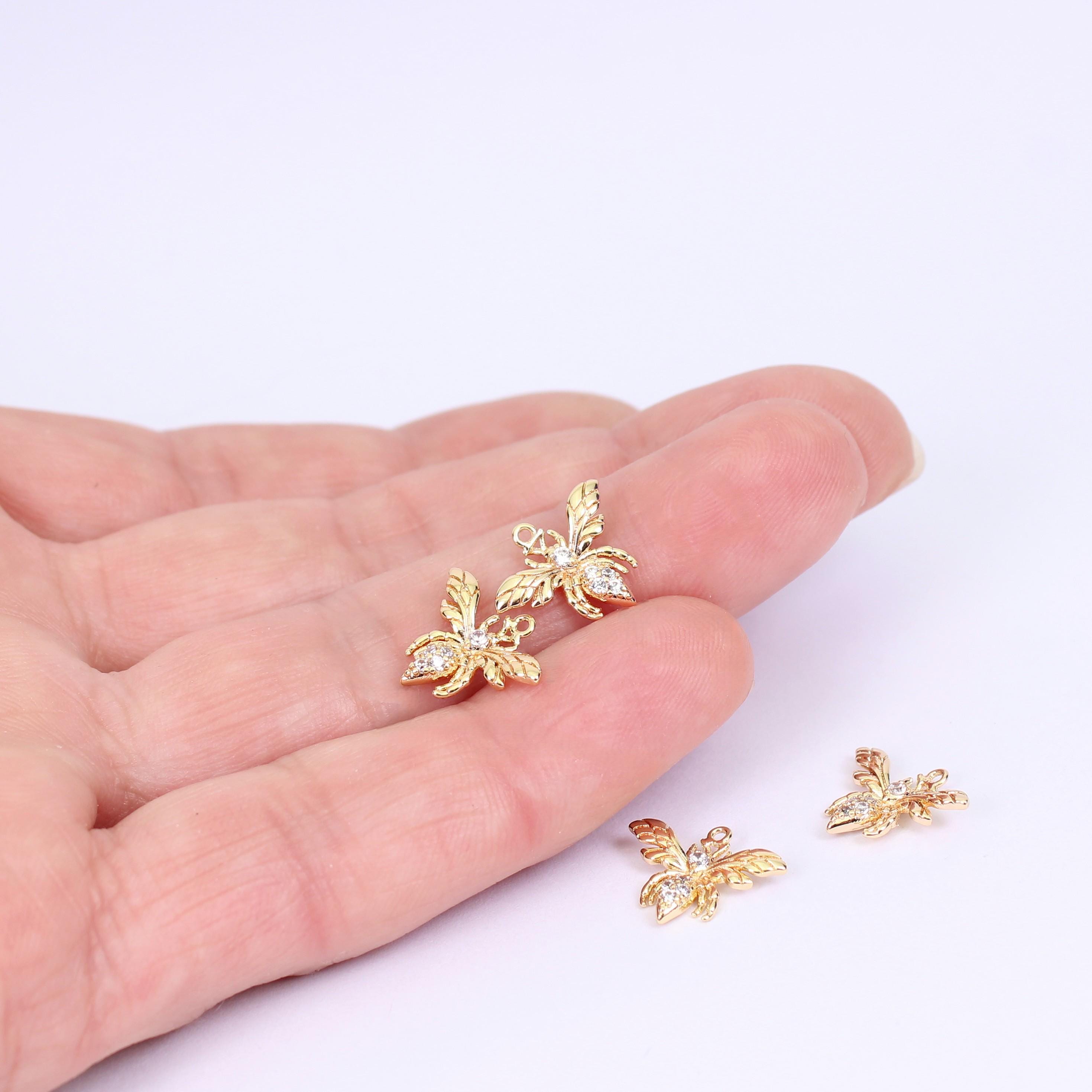 キュービックジルコニア付き金メッキの小さなビーチャーム 2/4 個、14