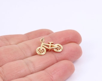 1/2 Tiny Bicycle Charms, Finely Detailed 3D Bike Charms, Gold Plated Brass, 20mm x 14mm, by JMSLondonCo.