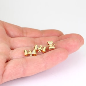 6/12 x Tiny Bowknot Connectors, Gold Plated Brass, Two Loop Links, 12mm x 8mm, by Jewellery Making Supplies London ( JMSLondonCo )