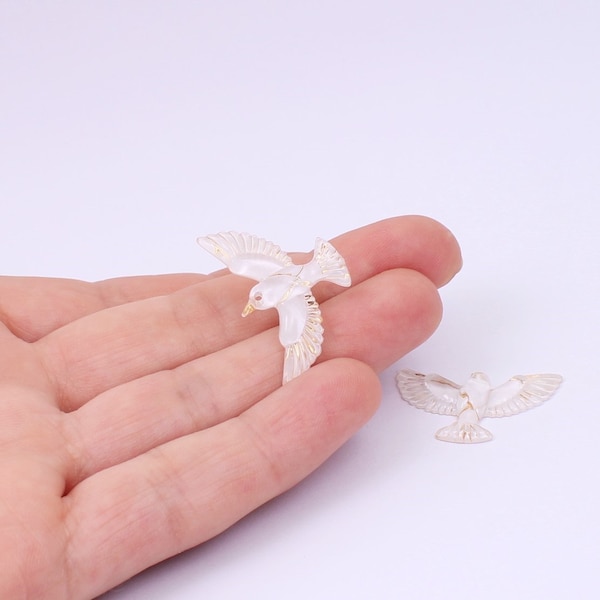 5/10/20 x White & Gold Acrylic Turtle Dove Charms, 30mm x 25mm, by Jewellery Making Supplies London ( JMSLondonCo )