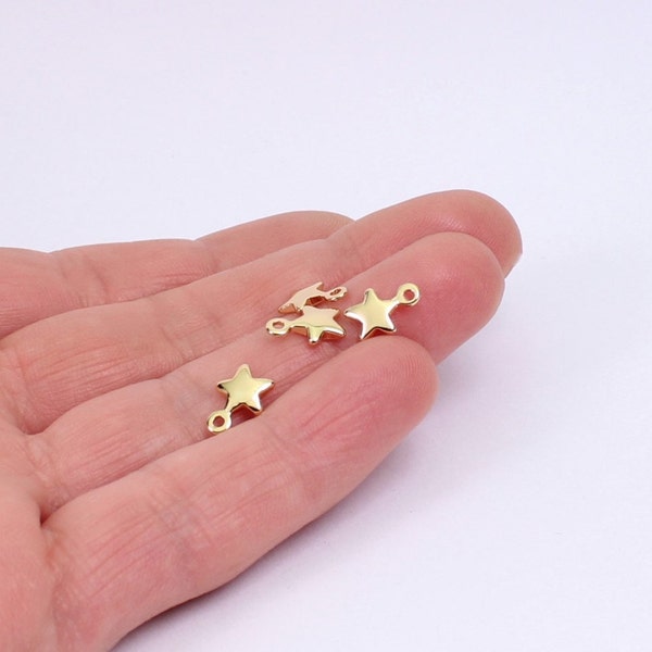 4 x Small Star Charms, Gold Plated Brass, 10mm x 7mm, by Jewellery Making Supplies London ( JMSLondonCo )