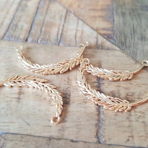 1/2/4 x Feather Connector Pendants, 30mm x 6mm 18K Gold Plated Brass Pieces, by Jewellery Making Supplies London ( JMSLondonCo ) .