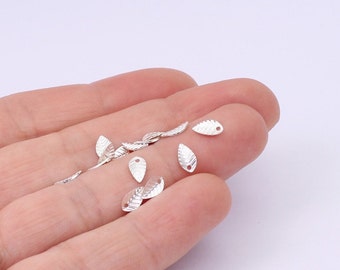 50/100/200/400 x Tiny Silver Leaf Charms, Silver Plated Pieces, 7mm x 4mm, by Jewellery Making Supplies London ( JMSLondonCo )